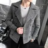 Men's Jackets style DoubleBreasted Trench Coat Veste Homme Fashion Retro Tartan Jacket Autumn And Winter Men Slim Short Woolen S5XL 230223