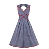 Casual Dresses Retro kontrollerar utskrift Swing Vintage Dress Women Summer V-Neck ärmlös Pin Up High midja Sexig fest sundress