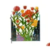 لوازم الحديقة الأخرى المغلفة الفولاذ الزخرفية لوحة Colorf Metal 3panel Butterfly و Flower SN Backder Drop Drop Drop