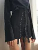 Skirts Insdoit Gothic Y2K Vintage Mini Women Punk Patchwork Summer High Taille Bodycon Eyelet Lace Up Esthetic Sexy 230223