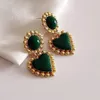 Stud -oorbellen Franse retro oorbel. Messing 18k goud perzik hart drop glazuur groen kleur Korea sieraden vintage meisje cadeau