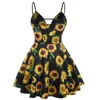 Casual Dresses Women Dress Plus Size Flower Print Ladder Cut Plunge Front Spaghetti Strap Fashion Sexy Party Vestidos