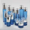 Storage Bottles Beauty Blue Lotion/spray Glass Containers 30ml 1 Oz Portable Pump Bottle