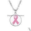 Pendant Necklaces Breast Cancer Awareness Pink Ribbon For Women Glass Faith Hope Cure Believe Letter Chains Fashion Jewelry In Bk Dr Dh1Ry