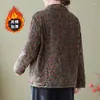 Giacche da donna 2023 Vintage stampato doppie tasche giacca di cotone ispessito peluche manica lunga da donna di grandi dimensioni petto caldo pile