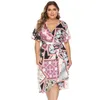 Casual Dresses Plus Size Women Sexy V Neck Party Mini Belt Dress Floral Print En linje Hög midja Boho Beach Elegant Vestidos