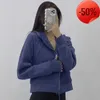 Giacca da donna con cappuccio e zip intera spazzolata Abbigliamento sportivo LU-98 Abiti da yoga Cappotto da corsa con cappuccio da allenamento con tasche Fleece all'aperto63