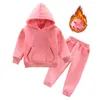 Kledingsets Babyjongen meisjes kleren set herfst winter warm plus fluwelen capuchon sweatshirt en harembroek peuter casual outfits candy