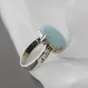 Clusterringen Authentiek 925 Sterling Silver Retro Style Ring ingelegde Natural Aquamarine Handgemaakte Creative Trendy Women Sieraden Gift