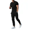 Men's Tracksuits 2023 Summer Short Sleeve Tshirt Suit Trend Solid Color Casual Crewneck Sweatshirt Twopiece Set Size S4XL 230222