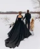 Maternity Gothic Black Ball Gown Wedding Dresses With Long Wraps Vintage Lace Appliqued Plus Size Vestidos De Novia Sexy Backless Bridal Reception Gowns CL1898