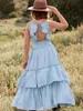 Mädchenkleider Prinzessin Spitze Rüschen Lagenkleid Baby Kinder Blumenmädchen Hochzeitsfeier Lange Kleider Teenager Elegante Kleidung für 3 4 6 8 10 12 Jahre Z0223