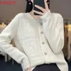 Womens Knits Tees LHZSYY 100% Cashmere Cardigan ONeck Jacquard Knit Coat Spring Sweaters Highend Lady Jacket Loose Hollow Tops 230223