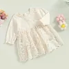 Girl Dresses 2023 0-18M Kids Toddler Girls Princess Dress Sweet Tassels Lace Solid Color Round Neck Long Sleeve Romper For Party