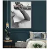 In Bubble Bath Canvas Prints Modern Painting on The Wall Picture Poster for Bathroom Decor Fashion Woman Drinking Rose Champagne Woo