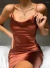 Casual Dresses Y2k Summer 2023 Women's Dress Satin Slip Sexy Spaghetti Straps Burgundy Black Sleeveless Vintage Party Female Emo