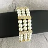 Bangle Elegant Lady Pearl Armband Inlaid Crystal Wrist Ornament Handgjorda pärlstav kvinnors smycken