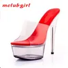 Sandals Mclubgirl 34-43 Summer Sexy Super High Heels 15CM Stiletto Waterproof Platform Transparent Crystal Wedding Shoes LFD 230223