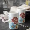 Bath Accessory Set Northern Europe Ceramic Bathroom Five Piece Peony Flower Pattern Soap Bottle Creative Mouthwash Cup Bathrooms Accessories