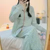 Kvinnors sömnkläder Yasuk Spring Autumn Fashion Women's Casual Lovely Plaid Sleepwear Nightgow Retro Pyjamas Set With Pants Byxor Year Soft 230223