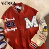 Kurtki damskie w stylu amerykański haft haftowany płaszcz Kobieta Y2K Street Hiphop Trend Baseball Mundur Para Casual Loose Cardigan 230223