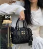 Miui Miu Matelasse bowling tote bag with brand label purses shoulder handbag Womens Mens Designer wallet crossbody square Genuine Leather clutch Metal wrinkle bags