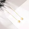 Stud Earrings Punk Butterfly Stainless Steel With ChainEar Line Rose Gold Color Long Dangle Earring For Women Jewelry