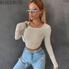 Women's T-Shirt Sexy Long Sleeve Stitch T Shirt Women Streetwear Y2k Clothes Knit Crop Top Korean Fashion Spring Autumn Short Skinny