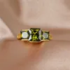 Bande Anneaux Charme Femme Vert Olive Cristal Pierre Anneau Or Jaune Couleur Anneaux De Mariage Pour Les Femmes Vintage Mariée Carré Bague De Fiançailles G230213