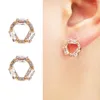 Stud Earrings ESSFF 3 Colors Black/Red/White Geometric Ly CZ Piercing For Women OL Style Banquet Jewelry