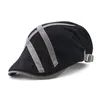 Bérets Idopy 2023 Plaid Béret Unisexe Hommes Casquette Rétro Rayé Réglable Sboy Coton Chapeau De Soleil Chapeaux Plats Pour Femmes