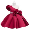 Abiti da ragazza EACHIN Nuovo arrivo Ragazze Elegante fiocco Tinta unita Abiti da principessa Una spalla Abbigliamento per bambini Baby Kids Wedding Party Dress Z0223