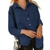 Kvinnors blusar skjorta mode blå skjortor flickor våren hösten casual långärmad solid två fickor bomullsblandning toppar 230223