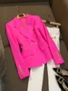 Women's Suits Blazers JUNE LIPS All-Match Dusty Pink Green Blue Nude Black Blazer Jacket Women's Gold Buttons Double Breasted Blazer XS-5XL 230223