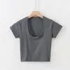 Women's T Shirts Korea U Neck Crop Top Solid Color Women's Casual High Waist Shirt Tank Basic Sexy Streetwear Short Sleeve Slim Y2k