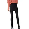 Women's Pants Ladies Korean Style Slim-Mittande leggings med kjol Kvinnors byxor matchar alla för resor