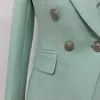 Kvinnors kostymer Blazers High Street Classic Baroque Designer Jacket Women's Metal Lion Buttons Double Breasted Textured Blazer Mint Green 230223