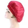 Chapeaux Femmes Faux Soie Bonnet Cap Large Bande Élastique Solide Nuit Sommeil Chapeau Wrap Plissé