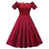 Casual Dresses Plus Size Off Shoulder Lace Panel Dress Women Spring Summer Pin Up Vintage Rockabilly Solid A-Line Party Vestidos