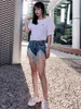 Shorts pour femmes Industrie Chaîne Lourde Gland Brillant Thaïlande Mode Denim Femmes Déchiré Taille Haute Une Ligne Jean Pantalon 230222