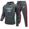 Mens Tracksuits Custom Men Tracksuit Striped HoodiePants 2pieces Set Autumn Winter Jogging Suits Male Sportswear Gym Casual Clothing 230223