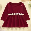 Girl Dresses 2023 Spring Autumn Long Sleeve Baby Clothes Born Toddler Knit Dress Flower Decoration Kid Clothies