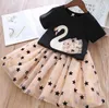 Clothing Sets Children Swan T-shirt Star Mesh Skirt 2pcs Outfit 2023 Summer Toddler Girls Clothes Suit Kids Tracksuit For
