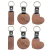 Keychains Lanyards Diy Wooden Keychain Blank Carved Leather Wood Pendant Decorative Heart Round Key Chain Keyring