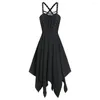 Casual Dresses Gothic Women Dress Plus Size Lace Up Cami A Line Vestidos Sexy Summer Party Punk Sleeveless Strap Sling Robes