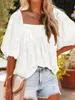 Damesjacks liti 2023 Zomerstijl vierkante kraag chiffon bloemen top lantaarn mouw shirtwomen's