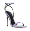 2024 Elegant Luxury Brand Shoes Padlock Pointy Naked Sandals Hardware Lock And Key Woman Metal Stiletto Designer High Heel Party Wedding Dress Shoe