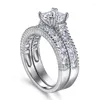 حلقات الكتلة الأمراء 1.2 د اللون Moissanite 925 Sterling Silver Wedding Ring Sets Engagement Band Jewelry Vintage Design for Women