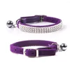 Hundhalsar Pet Collar Solid Color Cat Puppy Three Rows Elastic Diamond Bend Belt Bell Supplies Tillbehör