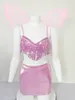 Two Piece Dress 1156 Exquisite Pink Sweetheart Design Underwear Suit Three-piece Personalized Women's Sex Performance Tassel